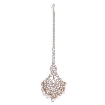 Traditional flower shape silver gold plated maang tikka for women and girls 2