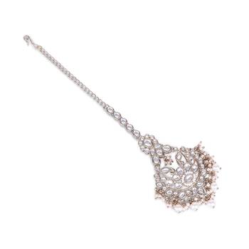 Traditional flower shape silver gold plated maang tikka for women and girls 3