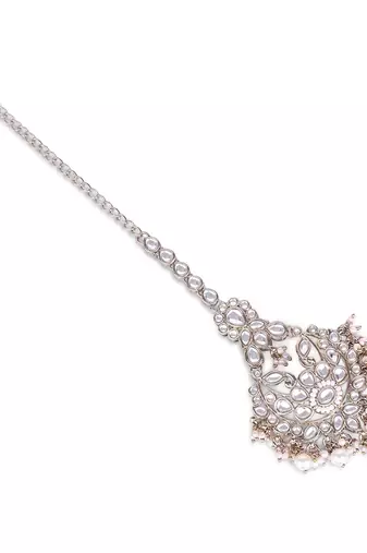 Traditional flower shape silver gold plated maang tikka for women and girls