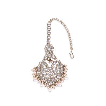 Traditional flower shape silver gold plated maang tikka for women and girls 4