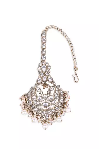 Traditional flower shape silver gold plated maang tikka for women and girls