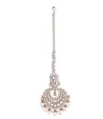 Traditional flower shape and pearl silver gold plated maang tikka for women and girls