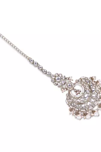 Traditional flower shape and pearl silver gold plated maang tikka for women and girls