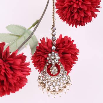 Traditional chandelier and flower shape silver gold plated maang tikka for women and girls 1