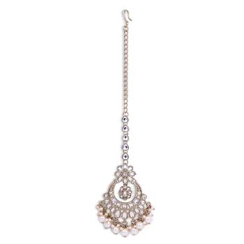 Traditional chandelier and flower shape silver gold plated maang tikka for women and girls 2