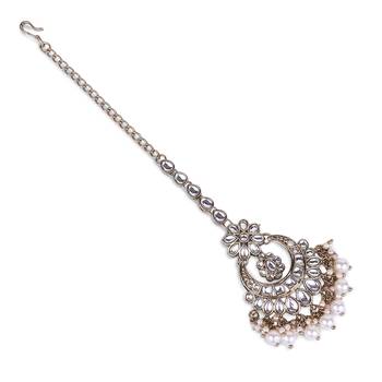Traditional chandelier and flower shape silver gold plated maang tikka for women and girls 3