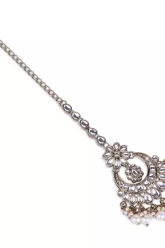 Traditional chandelier and flower shape silver gold plated maang tikka for women and girls