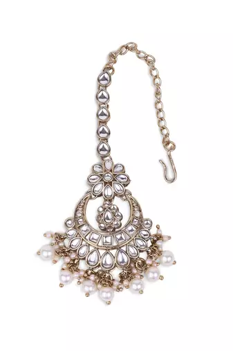 Traditional chandelier and flower shape silver gold plated maang tikka for women and girls