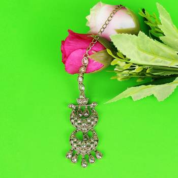 Traditional chandelier shape silver gold plated maang tikka for women and girls 1