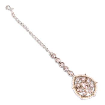 Traditional oval shape silver gold plated maang tikka for women and girls 3