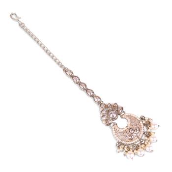 Traditional chandelier and flower shape silver gold plated maang tikka for women and girls 2