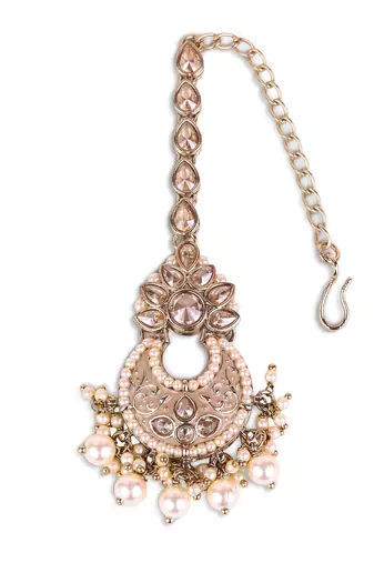 Traditional chandelier and flower shape silver gold plated maang tikka for women and girls