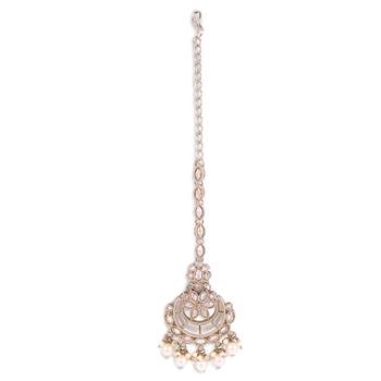 Traditional chandelier and flower shape silver gold plated maang tikka for women and girls 2