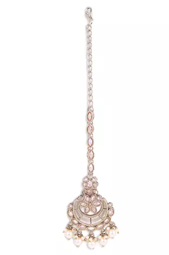Traditional chandelier and flower shape silver gold plated maang tikka for women and girls