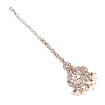 Traditional chandelier and flower shape silver gold plated maang tikka for women and girls 3