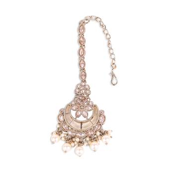 Traditional chandelier and flower shape silver gold plated maang tikka for women and girls 4