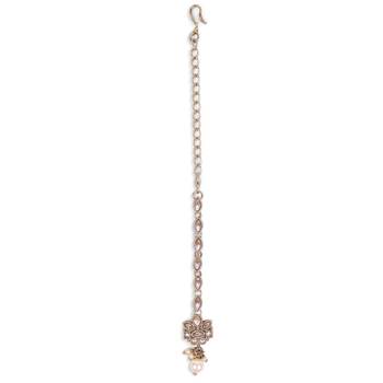 minimal kundan pearl drop maang tikka in gold tone 2