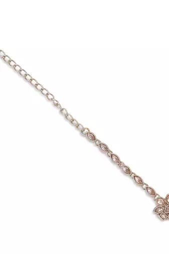 minimal kundan pearl drop maang tikka in gold tone