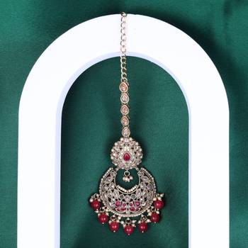 Traditional oval and chandelier shape silver gold plated maang tikka for women and girls 1