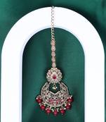 Traditional oval and chandelier shape silver gold plated maang tikka for women and girls