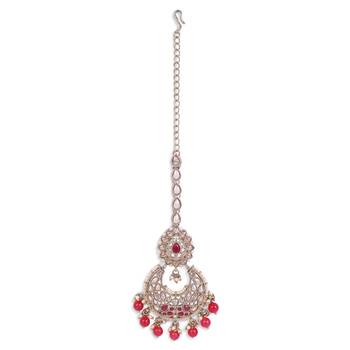 Traditional oval and chandelier shape silver gold plated maang tikka for women and girls 2