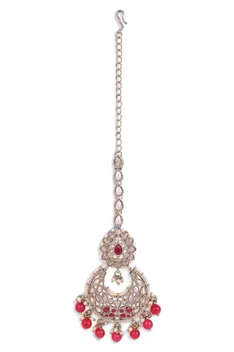 Traditional oval and chandelier shape silver gold plated maang tikka for women and girls