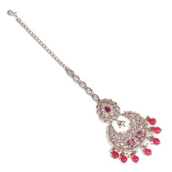 Traditional oval and chandelier shape silver gold plated maang tikka for women and girls 3