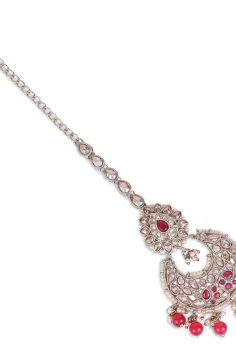 Traditional oval and chandelier shape silver gold plated maang tikka for women and girls
