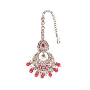 Traditional oval and chandelier shape silver gold plated maang tikka for women and girls 4