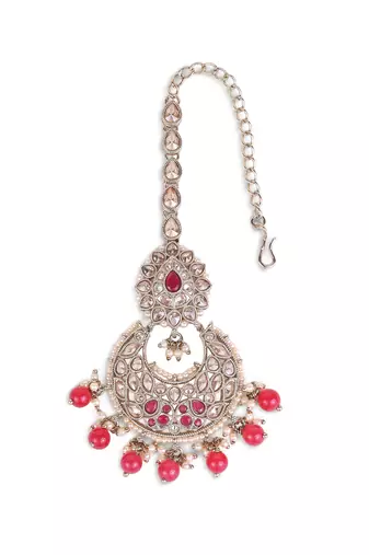 Traditional oval and chandelier shape silver gold plated maang tikka for women and girls