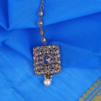 Traditional squire shape silver gold plated brass maang tikka for women and girls 1