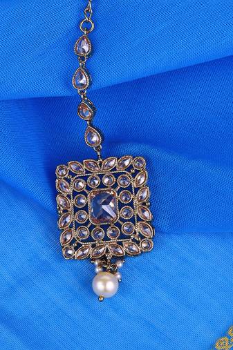 Traditional squire shape silver gold plated brass maang tikka for women and girls