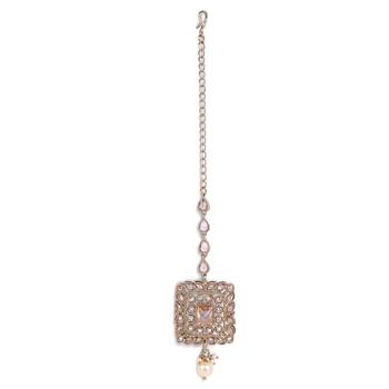 Traditional squire shape silver gold plated brass maang tikka for women and girls 2