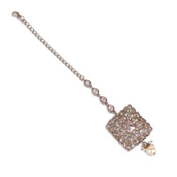 Traditional squire shape silver gold plated brass maang tikka for women and girls 3