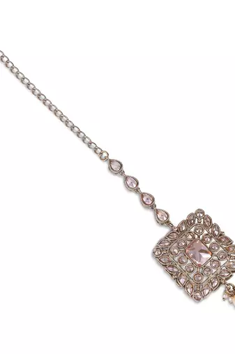 Traditional squire shape silver gold plated brass maang tikka for women and girls