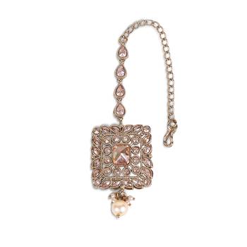 Traditional squire shape silver gold plated brass maang tikka for women and girls 4