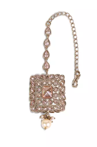 Traditional squire shape silver gold plated brass maang tikka for women and girls