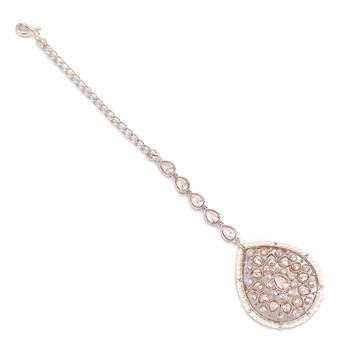 Traditional oval shape silver gold plated brass maang tikka for women and girls 3
