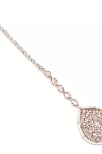 Traditional oval shape silver gold plated brass maang tikka for women and girls