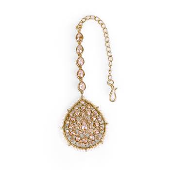 Traditional oval shape silver gold plated brass maang tikka for women and girls 4