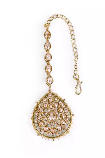 Traditional oval shape silver gold plated brass maang tikka for women and girls