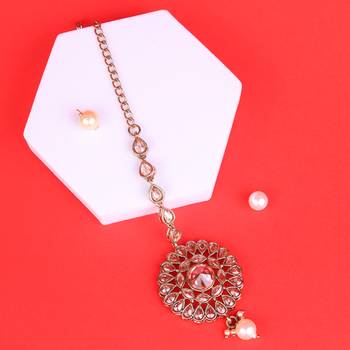 Traditional oval and round shape silver gold plated brass maang tikka for women and girls 1