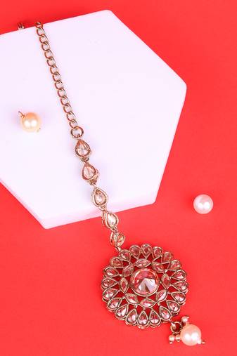 Traditional oval and round shape silver gold plated brass maang tikka for women and girls