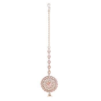 Traditional oval and round shape silver gold plated brass maang tikka for women and girls 2
