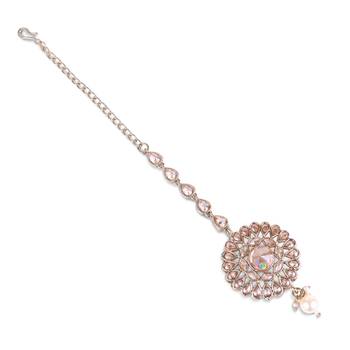 Traditional oval and round shape silver gold plated brass maang tikka for women and girls 3