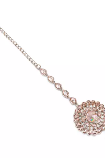 Traditional oval and round shape silver gold plated brass maang tikka for women and girls