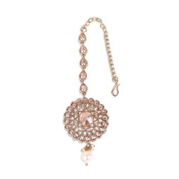 Traditional oval and round shape silver gold plated brass maang tikka for women and girls 4