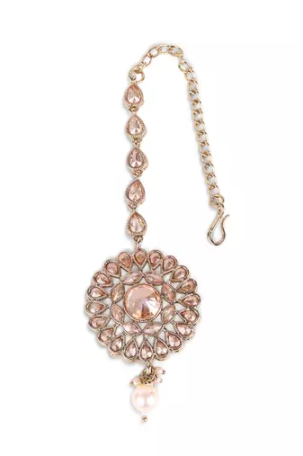 Traditional oval and round shape silver gold plated brass maang tikka for women and girls
