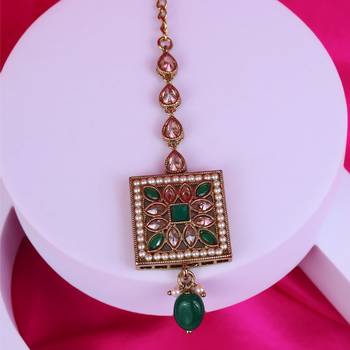 Traditional squire and flower shape silver gold plated brass maang tikka for women and girls 1