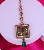 Traditional squire and flower shape silver gold plated brass maang tikka for women and girls